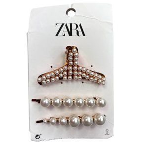Zara Hair Accessory Set Clip Giant Bobby Pins Pearl on Rose Gold 3 pc NWT